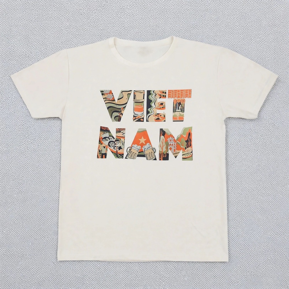 Viet Nam Cultural Travel Souvenir Graphic T-Shirt Cream Size XXL